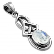 Small Rainbow Moonstone Celtic Silver Pendant, p554